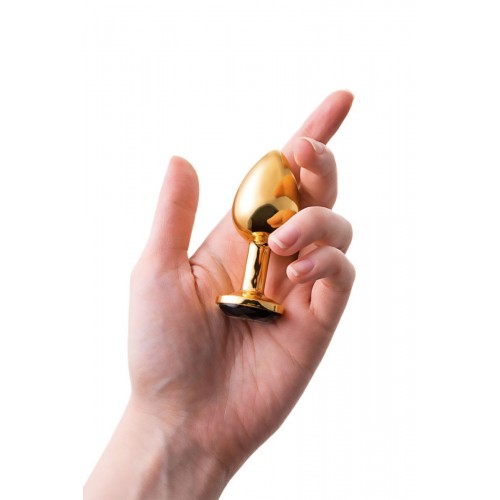 Фото товара: Маленькая золотистая анальная втулка с чёрным кристаллом - 7,2 см., код товара: 712006/Арт.15497, номер 2