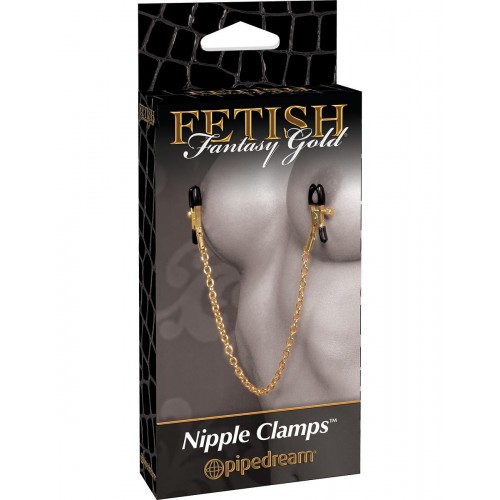 Фото товара: Чёрные с золотом зажимы на соски Gold Chain Nipple Clamps, код товара: PD3977-27/Арт.30756, номер 3