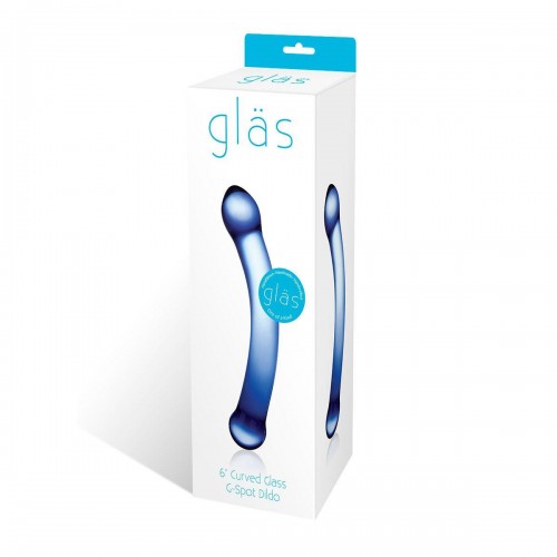 Фото товара: Синий изогнутый фаллоимитатор Curved G-Spot Glass Dildo - 16 см., код товара: GLAS-147/Арт.132224, номер 1