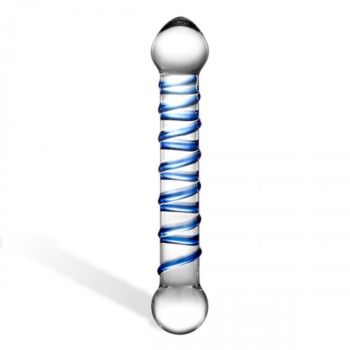 Купить Прозрачный фаллос с голубой спиралью Spiral Dildo - 17 см. код товара: GLAS-150/Арт.132225. Секс-шоп в СПб - EROTICOASIS | Интим товары для взрослых 