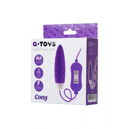 Фото товара: Фиолетовое узенькое виброяйцо с пультом управления A-Toys Cony, работающее от USB, код товара: 764019/Арт.134645, номер 3