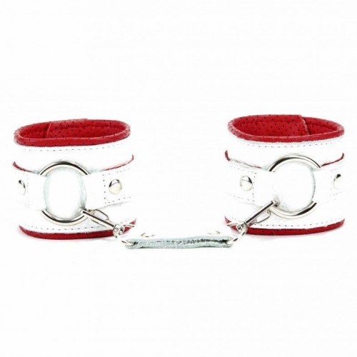 Фото товара: Бело-красные кожаные наручники с кольцом, код товара: 51026ars/Арт.135794, номер 3