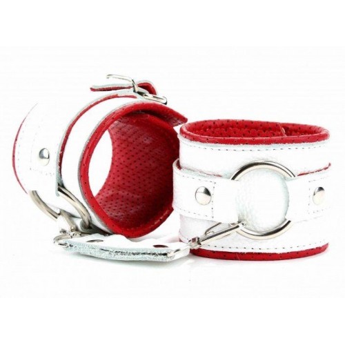 Купить Бело-красные кожаные наручники с кольцом код товара: 51026ars/Арт.135794. Секс-шоп в СПб - EROTICOASIS | Интим товары для взрослых 