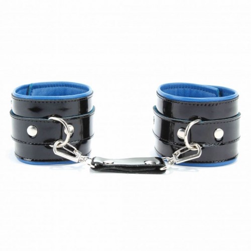 Фото товара: Чёрные лаковые наручники с синим подкладом, код товара: 51032ars/Арт.135799, номер 5