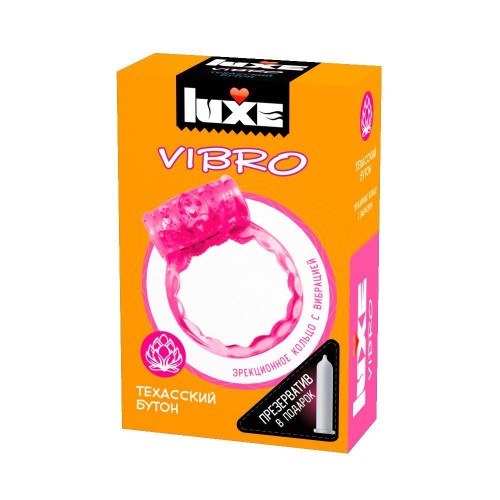 Купить Розовое эрекционное виброкольцо Luxe VIBRO  Техасский бутон  + презерватив код товара: Luxe VIBRO "Техасский Бутон" new/Арт.140071. Секс-шоп в СПб - EROTICOASIS | Интим товары для взрослых 