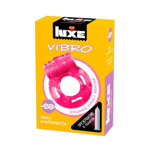 Купить Розовое эрекционное виброкольцо Luxe VIBRO  Ужас Альпиниста  + презерватив код товара: Luxe VIBRO "Ужас Альпиниста" new/Арт.140072. Секс-шоп в СПб - EROTICOASIS | Интим товары для взрослых 