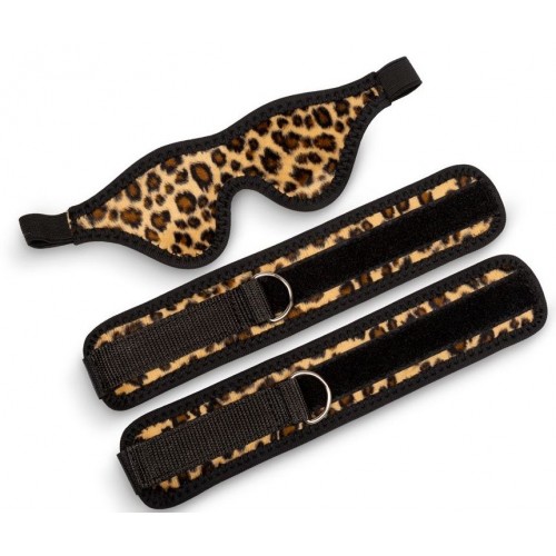 Купить Черно-леопардовый комплект: наручники на липучке и маска без прорезей код товара: DP287/Арт.150433. Секс-шоп в СПб - EROTICOASIS | Интим товары для взрослых 