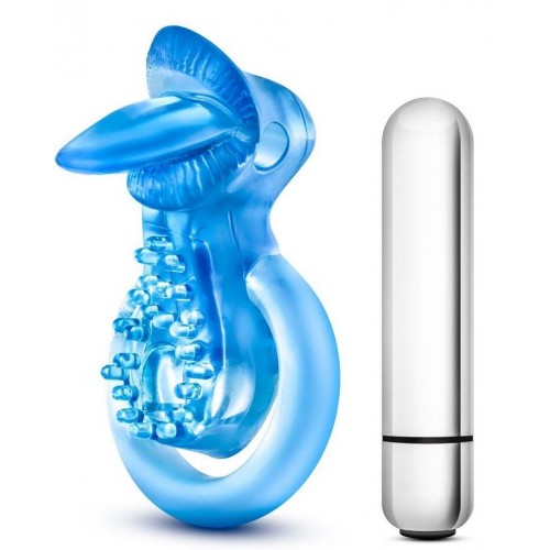Купить Голубое эрекционное виброкольцо 10 Function Vibrating Tongue Ring код товара: BL-66092/Арт.151598. Секс-шоп в СПб - EROTICOASIS | Интим товары для взрослых 