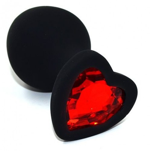 Купить Черная анальная силиконовая пробка с красным кристаллом в форме сердца - 8,8 см. код товара: AP-S02-MR/Арт.151837. Секс-шоп в СПб - EROTICOASIS | Интим товары для взрослых 