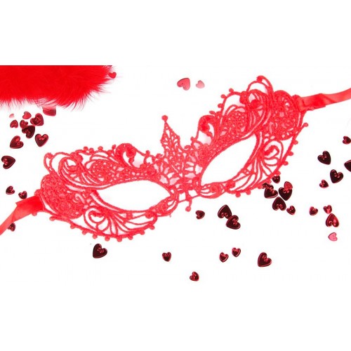 Купить Красная ажурная текстильная маска  Кэролин код товара: EE-20357-3/Арт.153304. Секс-шоп в СПб - EROTICOASIS | Интим товары для взрослых 