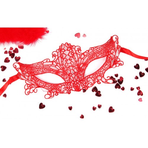 Купить Красная ажурная текстильная маска  Марлен код товара: EE-20359-3/Арт.153306. Секс-шоп в СПб - EROTICOASIS | Интим товары для взрослых 