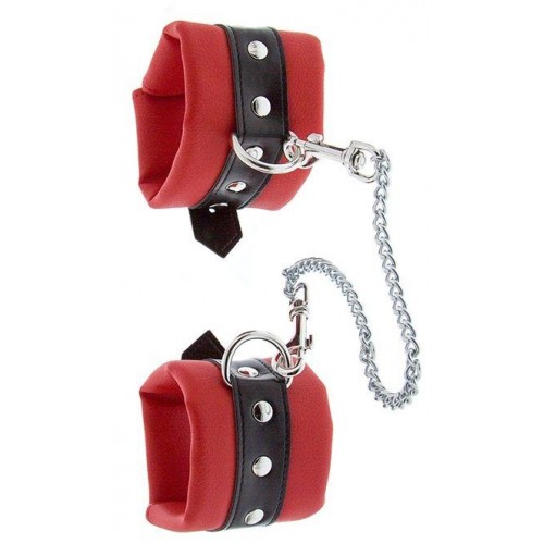 Купить Красно-чёрные наручники на металлической цепочке код товара: 520069/Арт.180027. Онлайн секс-шоп в СПб - EroticOasis 