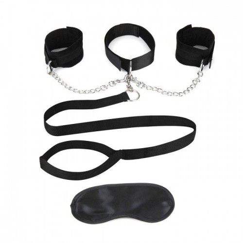 Купить Чёрный ошейник с наручниками и поводком Collar Cuffs & Leash Set код товара: LF1805/Арт.180515. Онлайн секс-шоп в СПб - EroticOasis 