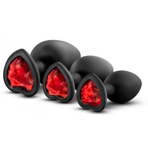 Купить Набор черных анальных пробок с красным кристаллом-сердечком Bling Plugs Training Kit код товара: BL-395825/Арт.180644. Секс-шоп в СПб - EROTICOASIS | Интим товары для взрослых 