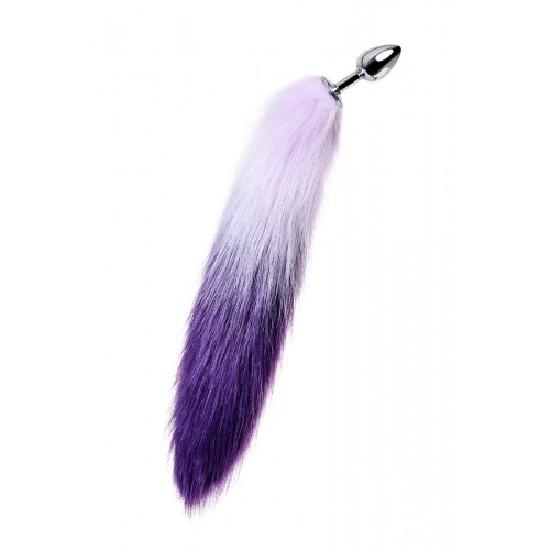 Фото товара: Серебристая металлическая анальная втулка с фиолетово-белым хвостом - размер S, код товара: 712027-S/Арт.184026, номер 1