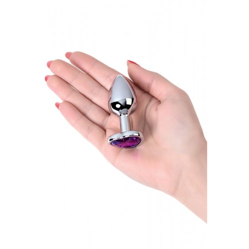 Фото товара: Серебристая коническая анальная пробка с фиолетовым кристаллом-сердечком - 7 см., код товара: 717013-4/Арт.184028, номер 5