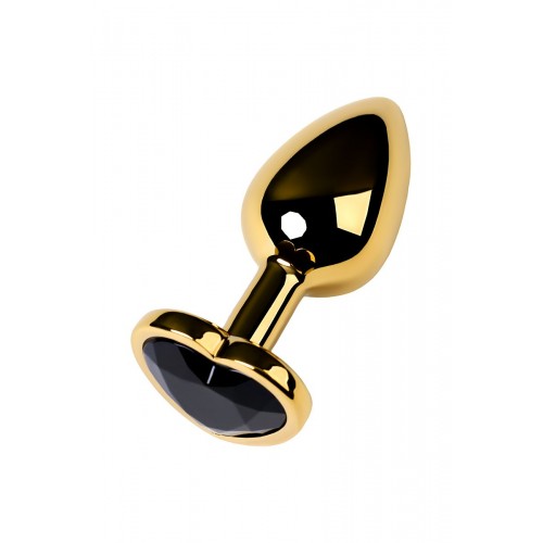 Фото товара: Золотистая коническая анальная пробка с черным кристаллом-сердечком - 7 см., код товара: 717016-135/Арт.184034, номер 1