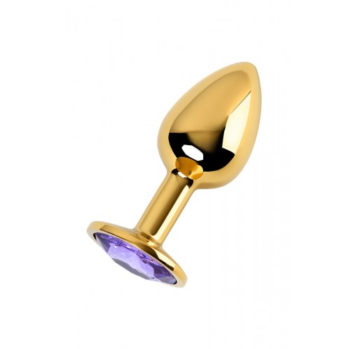 Фото товара: Золотистая коническая анальная пробка с фиолетовым кристаллом - 7 см., код товара: 717004-15/Арт.184035, номер 1