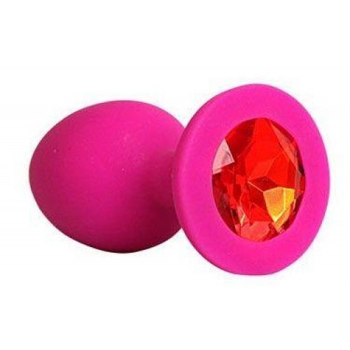 Купить Ярко-розовая анальная пробка с красным кристаллом - 9,5 см. код товара: SF-70290-16/Арт.185337. Секс-шоп в СПб - EROTICOASIS | Интим товары для взрослых 