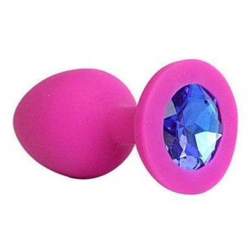 Купить Ярко-розовая анальная пробка с синим кристаллом - 9,5 см. код товара: SF-70290-13/Арт.185342. Секс-шоп в СПб - EROTICOASIS | Интим товары для взрослых 