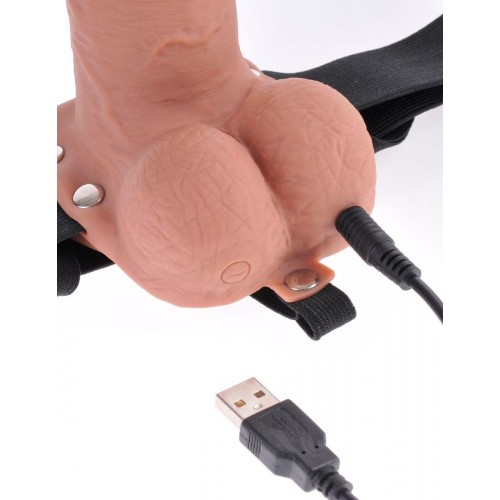 Фото товара: Кофейный перезаряжаемый вибрострапон 7  Hollow Rechargeable Strap-on with Balls - 20,3 см., код товара: PD3391-22/Арт.190607, номер 4