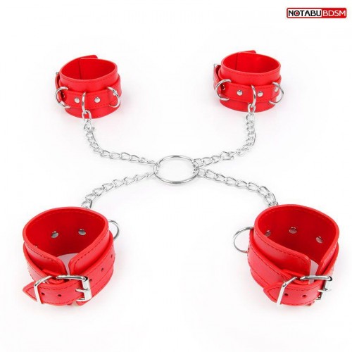 Купить Комплект красных наручников и оков на металлических креплениях с кольцом код товара: NTB-80582/Арт.207651. Секс-шоп в СПб - EROTICOASIS | Интим товары для взрослых 