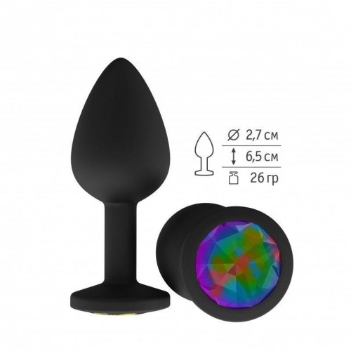 Фото товара: Чёрная анальная втулка с разноцветным кристаллом - 7,3 см., код товара: 518-14 multicolored-DD/Арт.217284, номер 1