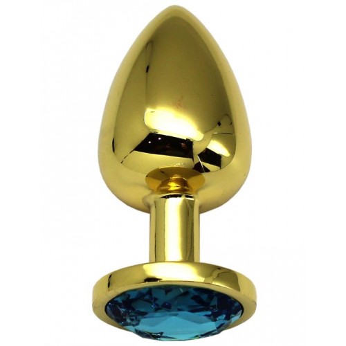 Фото товара: Золотистая анальная пробка с голубым кристаллом - 9 см., код товара: P3405M-03 / Арт.218183, номер 2