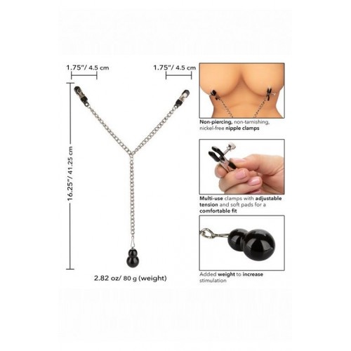 Фото товара: Зажимы для сосков с серебристой цепочкой и утяжелителем Weighted Dual Tier Nipple Clamps, код товара: SE-2593-01-2 / Арт.218451, номер 3