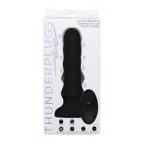 Фото товара: Черный вибратор с волнообразным движением Silicone Vibrating & Squirming Plug with Remote Control - 19,5 см., код товара: AF947 / Арт.218842, номер 4