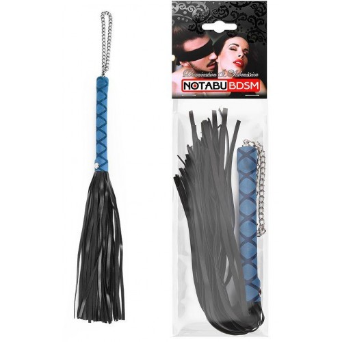 Фото товара: Черная многохвостая плеть-флоггер с синей ручкой - 40 см., код товара: NTB-80645/Арт.219359, номер 1