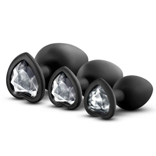 Купить Набор из 3 черных пробок с прозрачным кристаллом-сердечком Bling Plugs Training Kit код товара: BL-395835/Арт.222525. Секс-шоп в СПб - EROTICOASIS | Интим товары для взрослых 