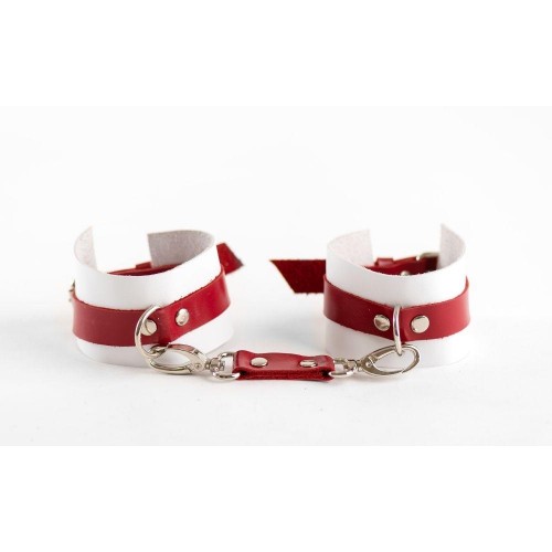Фото товара: Бело-красные наручники из натуральной кожи, код товара: 20018ars/Арт.223503, номер 1
