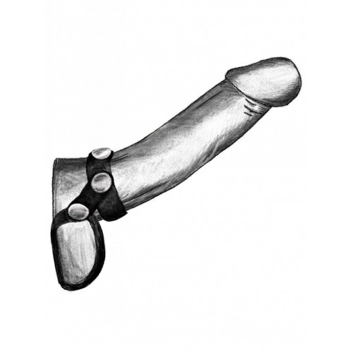 Фото товара: Черное эрекционное лассо на пенис и мошонку на заклепках, код товара: 901-07 BX DD/Арт.223872, номер 1