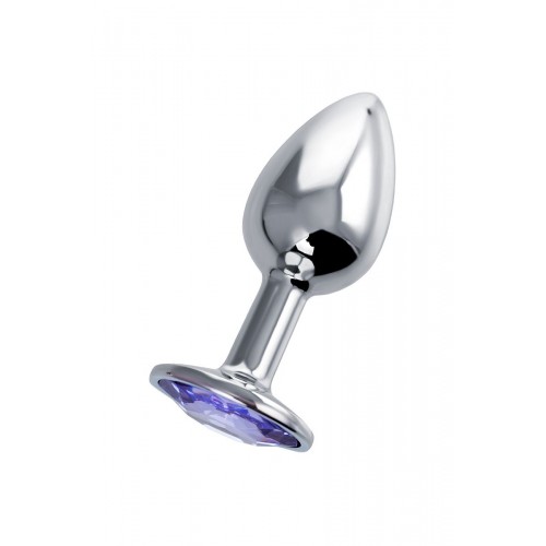 Фото товара: Серебристая гладкая коническая анальная пробка с фиолетовым кристаллом - 7 см., код товара: 690120/Арт.225915, номер 1