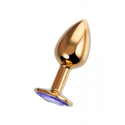 Фото товара: Золотистая анальная втулка с фиолетовым стразом - 7 см., код товара: 690121/Арт.225979, номер 1
