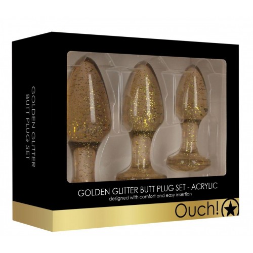 Фото товара: Набор из 3 золотистых анальных пробок Acrylic Goldchip Butt Plug Set, код товара: OU479GLD/Арт.227096, номер 1