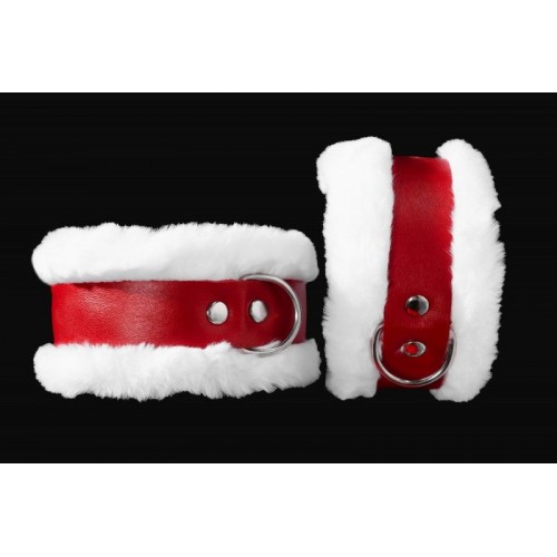 Фото товара: Бело-красные наручники из натуральной кожи с нежным мехом, код товара: 910-19 BX DD / Арт.227827, номер 2