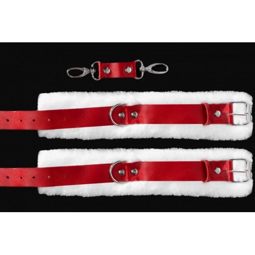 Фото товара: Бело-красные наручники из натуральной кожи с нежным мехом, код товара: 910-19 BX DD / Арт.227827, номер 3