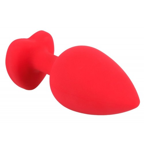 Фото товара: Красная силиконовая анальная пробка с черным стразом-сердечком - 9,3 см., код товара: 05377560000/Арт.228889, номер 1