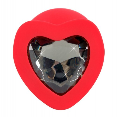 Фото товара: Красная силиконовая анальная пробка с черным стразом-сердечком - 9,3 см., код товара: 05377560000/Арт.228889, номер 2