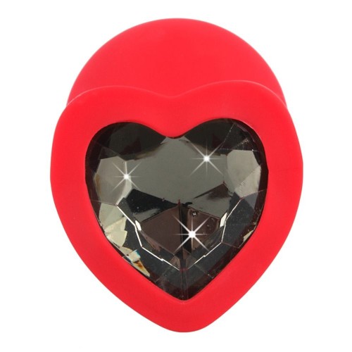 Фото товара: Красная силиконовая анальная пробка с черным стразом-сердечком - 7,9 см., код товара: 05377480000/Арт.228890, номер 2