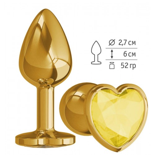 Фото товара: Золотистая анальная втулка с желтым кристаллом-сердечком - 7 см., код товара: 511-11 yellow-DD/Арт.230003, номер 1