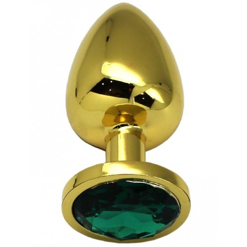 Купить Золотистая анальная втулка с изумрудным кристаллом - 9,5 см. код товара: P3405M-05 / Арт.238456. Секс-шоп в СПб - EROTICOASIS | Интим товары для взрослых 