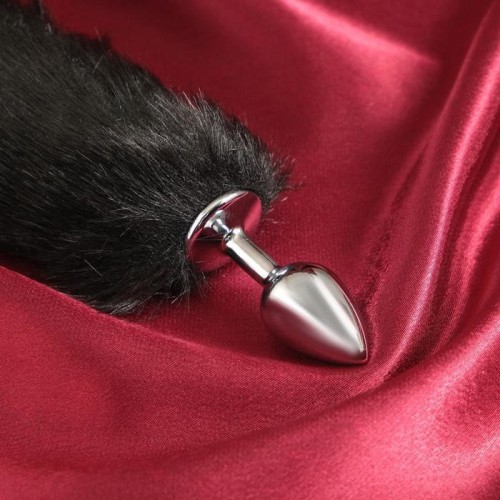 Фото товара: Серебристая анальная втулка с черным хвостиком, код товара: 6256969/Арт.238565, номер 2