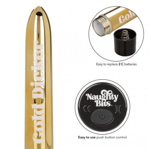 Фото товара: Золотистый классический вибратор Naughty Bits Gold Dicker Personal Vibrator - 19 см., код товара: SE-4410-10-3/Арт.239652, номер 3