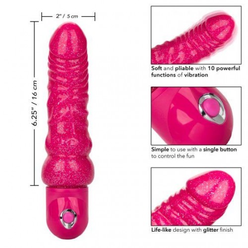 Фото товара: Розовый вибратор-реалистик с блестками Naughty Bits Lady Boner Bendable Personal Vibrator - 20 см., код товара: SE-4410-65-3/Арт.239654, номер 3