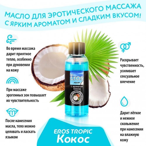 Фото товара: Массажное масло Eros tropic с ароматом кокоса - 50 мл., код товара: LB-13010/Арт.37779, номер 3