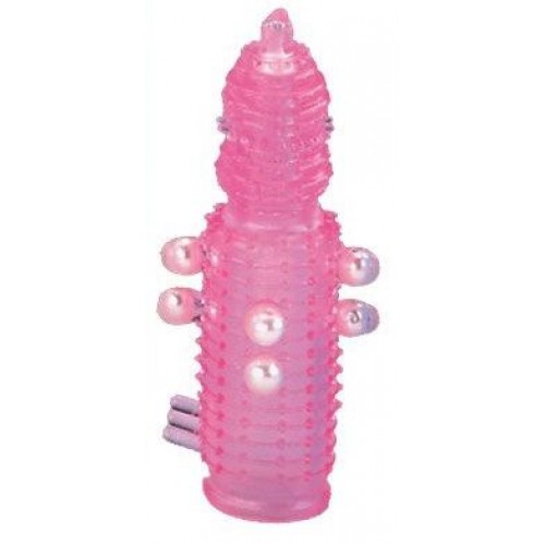 Фото товара: Розовая эластичная насадка на пенис с жемчужинами, точками и шипами Pearl Stimulator - 11,5 см., код товара: 170035/Арт.38524, номер 1
