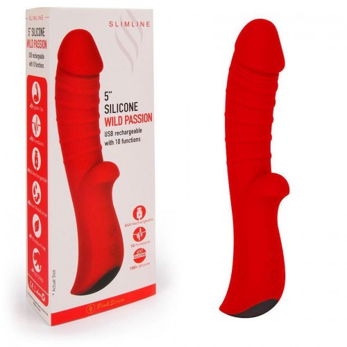 Фото товара: Красный вибромассажер 5  Silicone Wild Passion - 19,1 см., код товара: MK-8603 RED/Арт.244384, номер 1